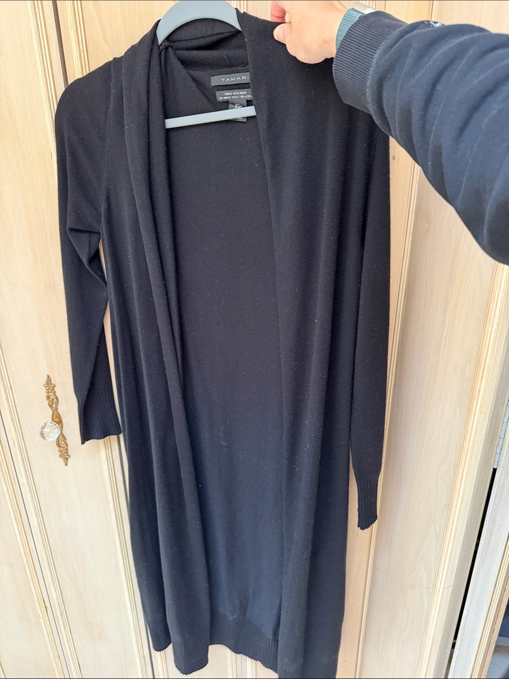 Tahari Black Long Open-Front Cardigan